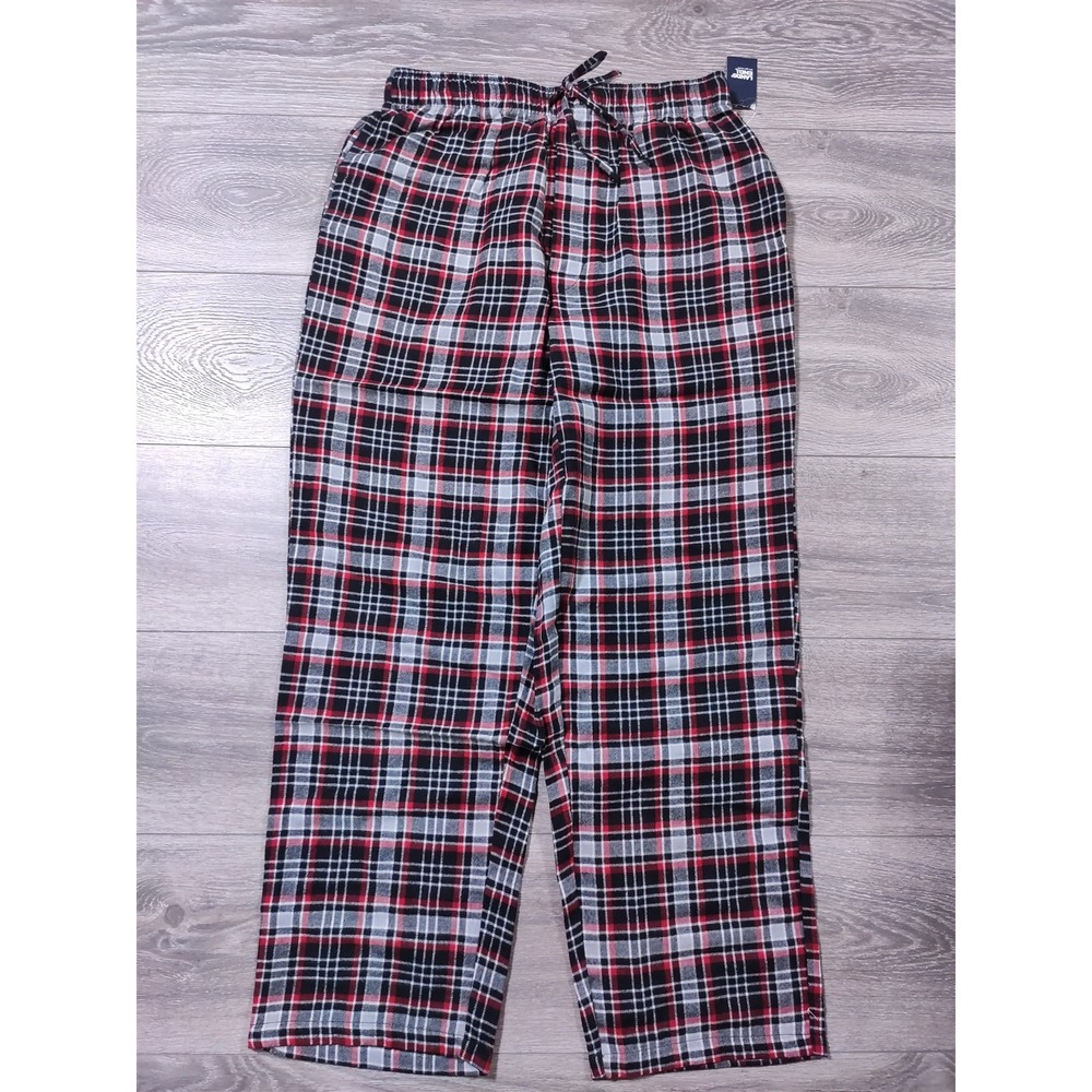 Lands End Mens Medium 32-34 Black Red Plaid Flannel Pajama Pants 453929 NEW